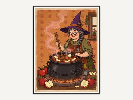 kindly witch with cauldron