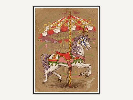 Carousel horse with golden saddle
