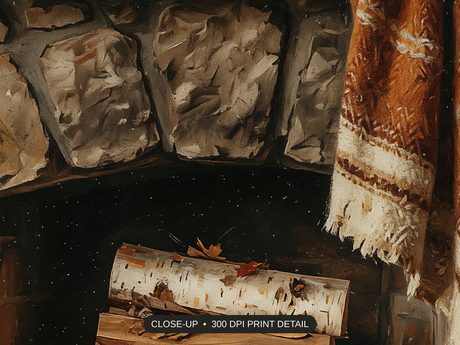 Close-up print detail of the cozy vintage fall artwork at 300 DPI