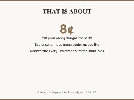 Value card: 120 Halloween printable designs works out at a few cents per print