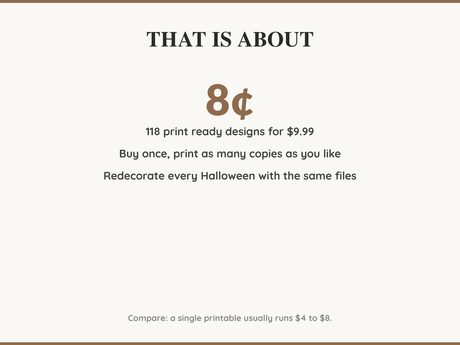 Value card: 118 Halloween printable designs works out at a few cents per print