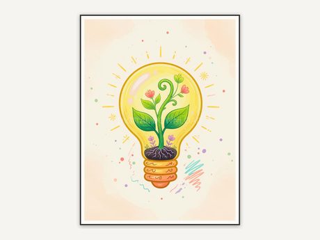 Lightbulb plant icon print on cream