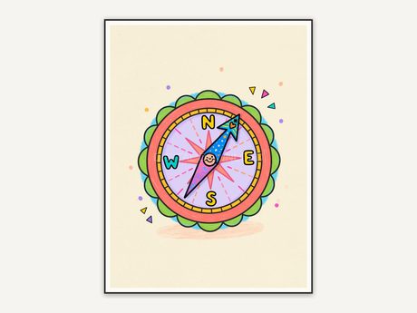 Compass icon print on cream
