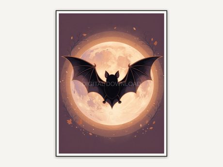 small bat over glowing moon