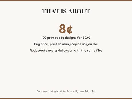 Value card: 120 Halloween printable designs works out at a few cents per print