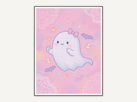Plump friendly ghost in soft pink creepy cute style