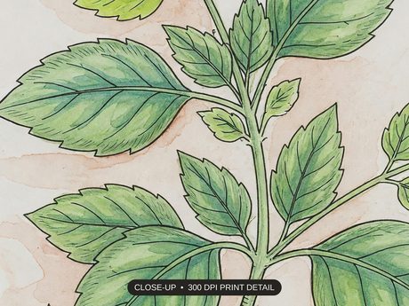 Close-up print detail of the kitchen herb prints artwork at 300 DPI