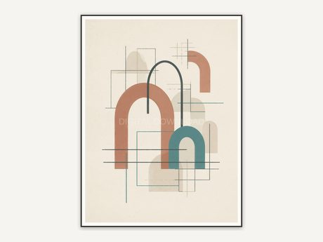 Japandi abstract with soft arches and lines in earth tones