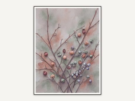 dried branches with tiny fruits cozy print