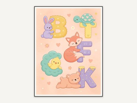 Baby fox with letter F in pastel tones