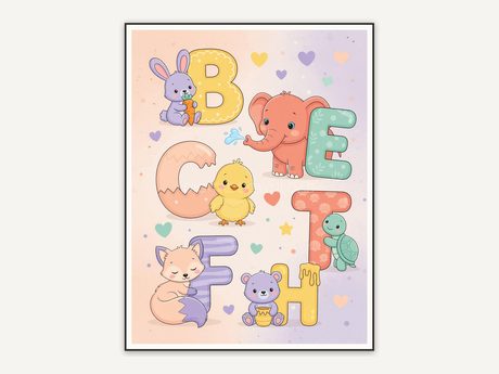 Baby elephant with letter E in pastel tones