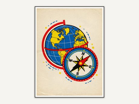 Classic globe and brass compass illustration