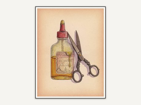 vintage glue bottle and scissors illustration