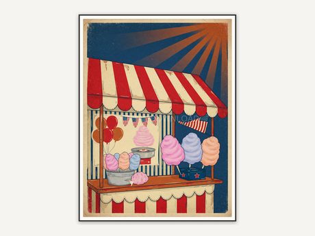 Cotton candy stand with striped awning