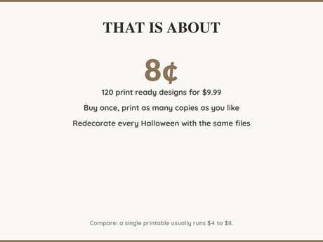 Value card: 120 Halloween printable designs works out at a few cents per print