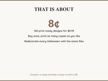 Value card: 120 Halloween printable designs works out at a few cents per print