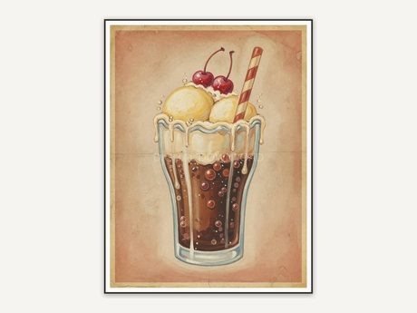 Faded vintage root beer float print in beige palette