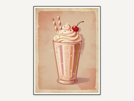 Faded vintage milkshake glass print with soft accents
