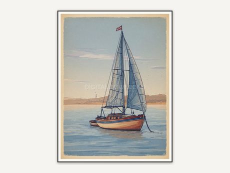Faded sailboat at anchor for porch wall
