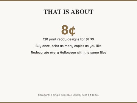 Value card: 120 Halloween printable designs works out at a few cents per print
