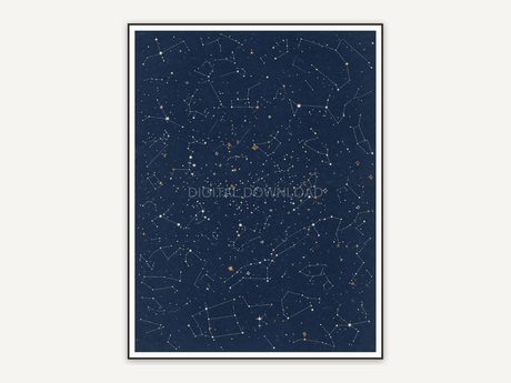 Gold foil star map print